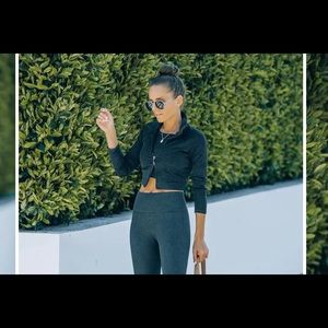 Sculpt ribbed cropped track zip up